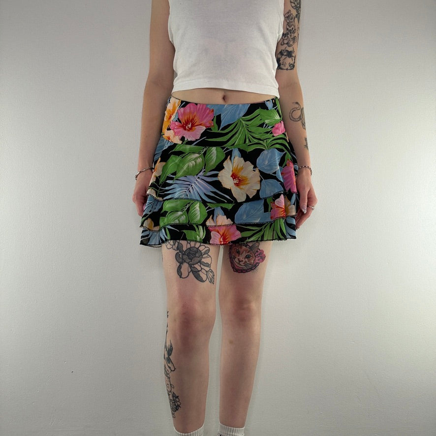 Y2K hibiscus floral frilly mini skirt