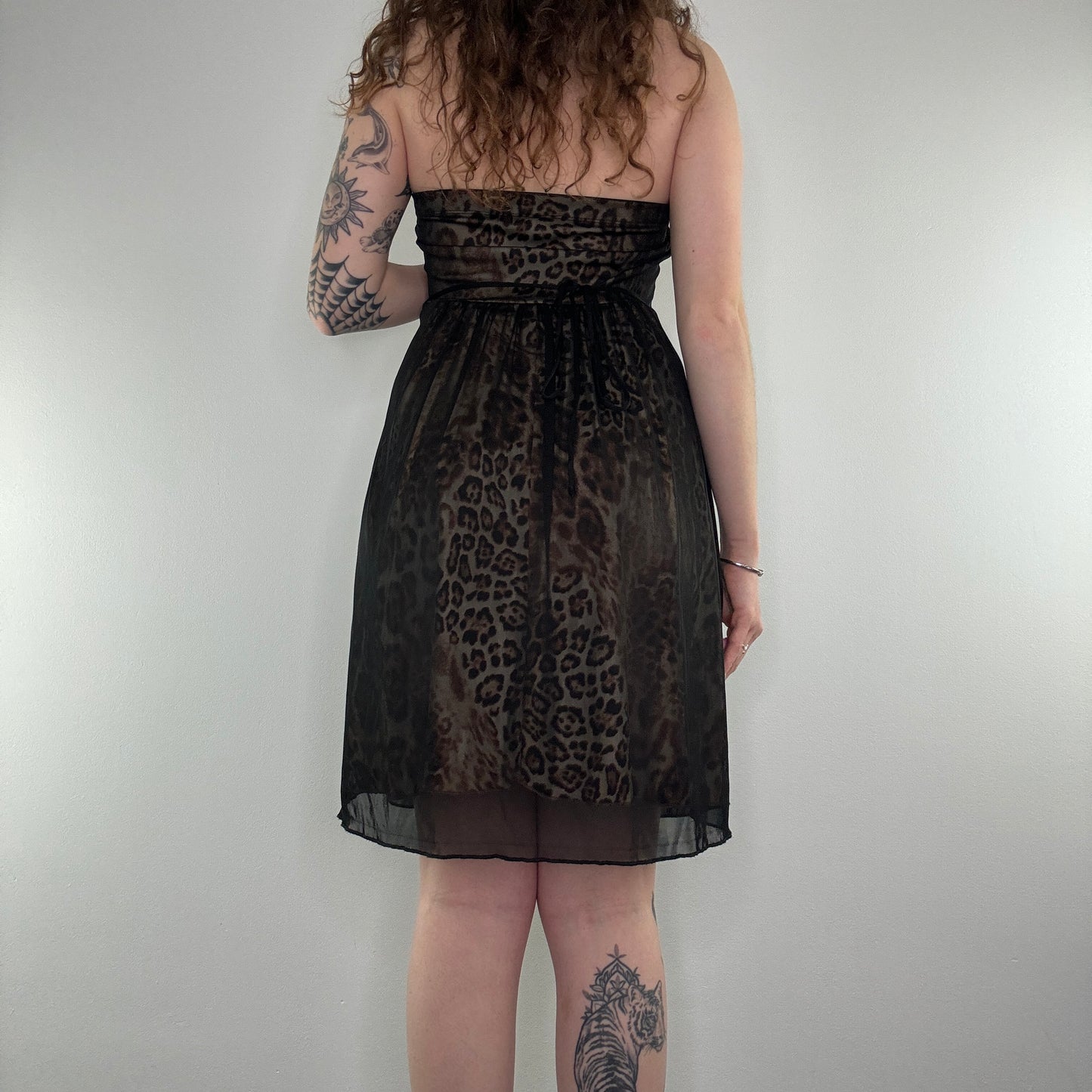 Y2K vintage leopard print bow midi dress