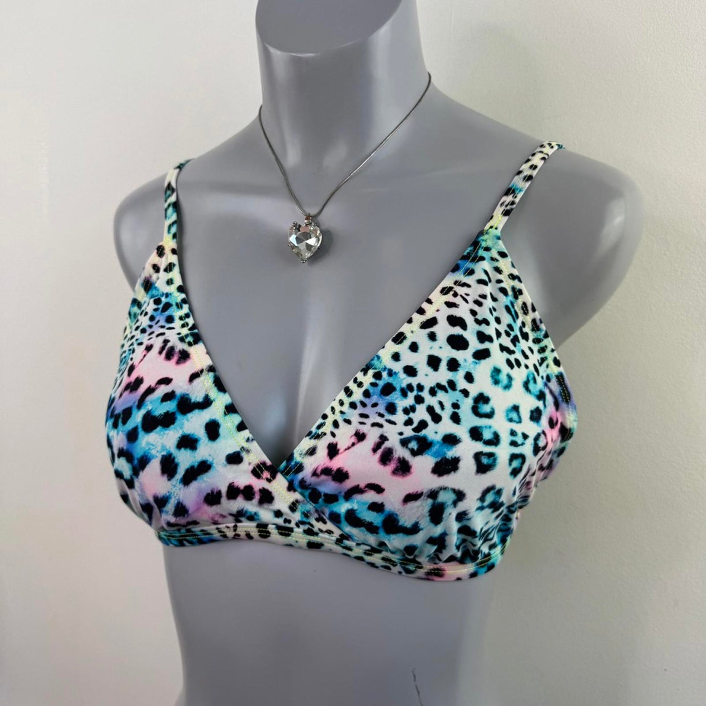 Leopard print rainbow multicolour bikini top swimwear