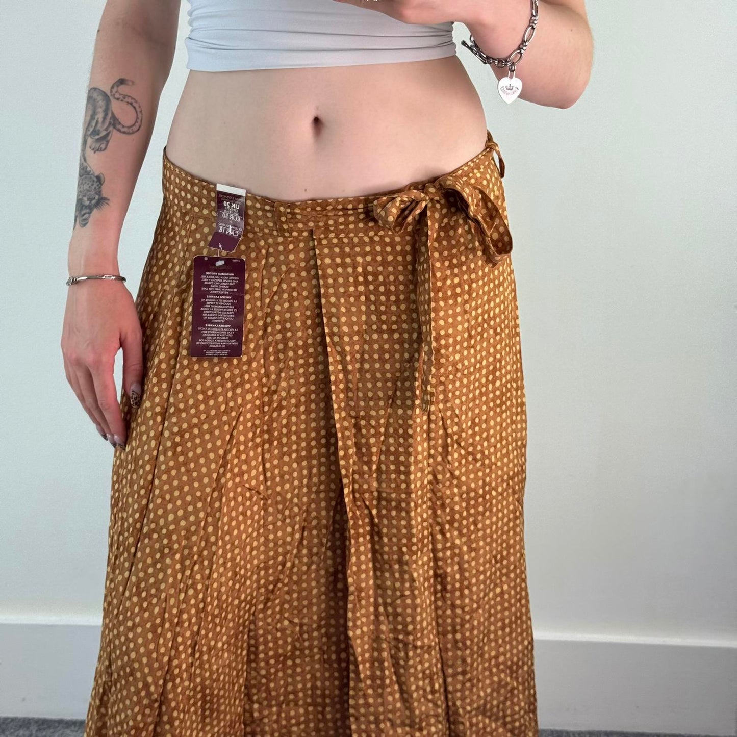 90s vintage polka dot wrap around style maxi skirt a line flowy lightweight belt