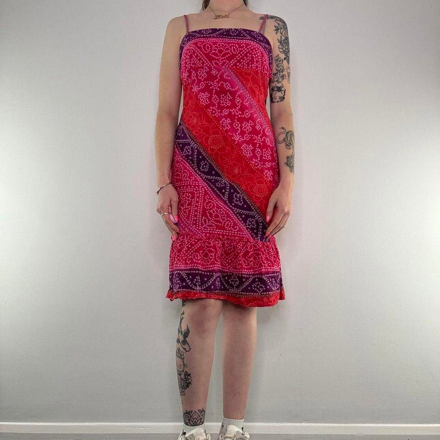 Y2K vintage flower summer bow pattern floral midi dress square neckline