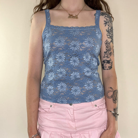 Y2K floral lace tank top