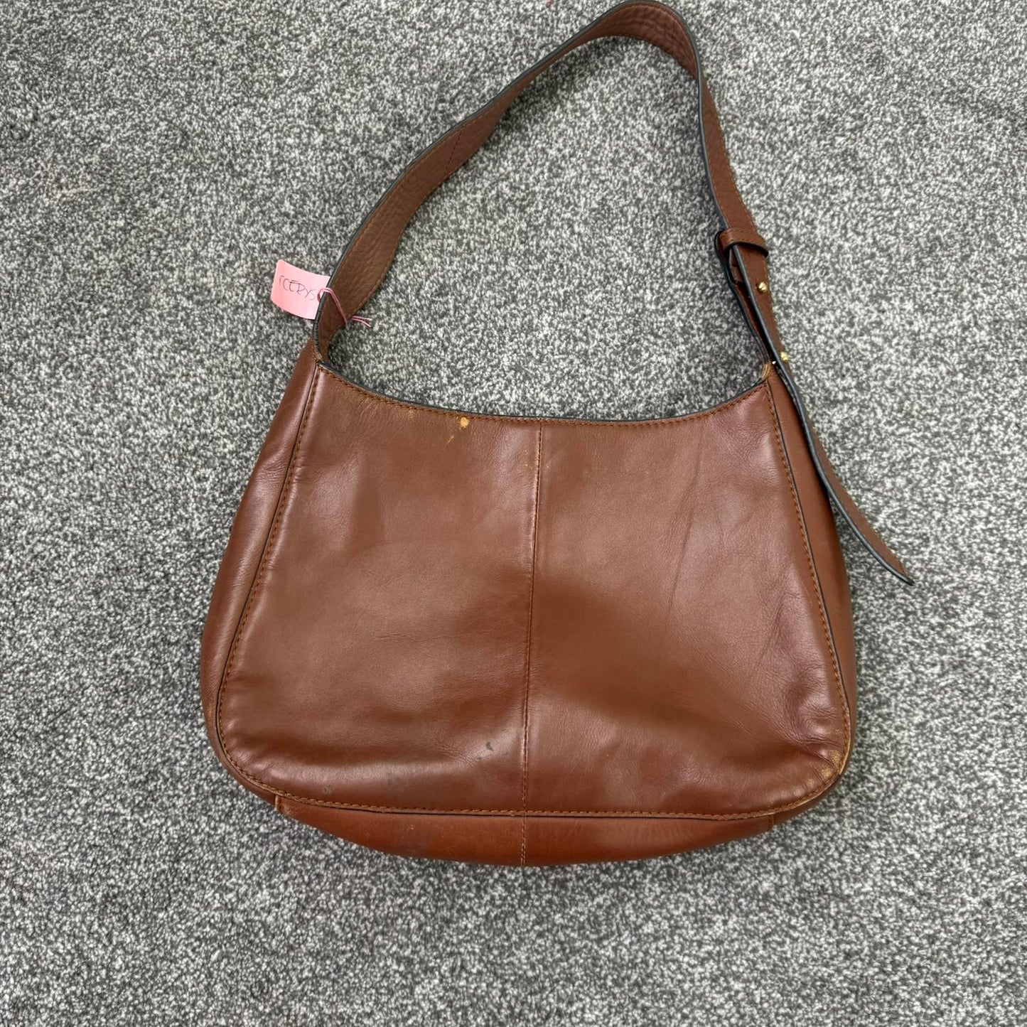 Genuine leather shoulder bag brown adjustable strap magnetic closure