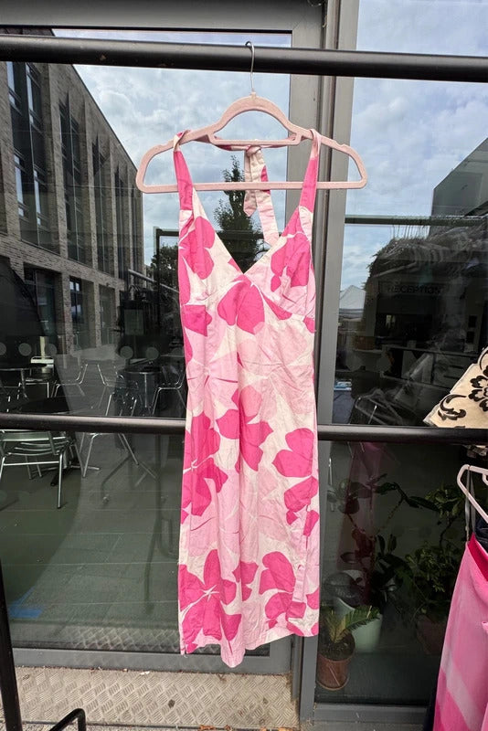 Y2K vintage ELLE midi dress hibiscus floral halter neck