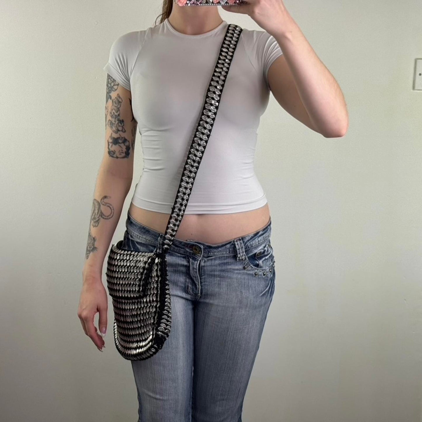 Y2K vintage bottle top cap can shoulder bag crossbody medium black silver