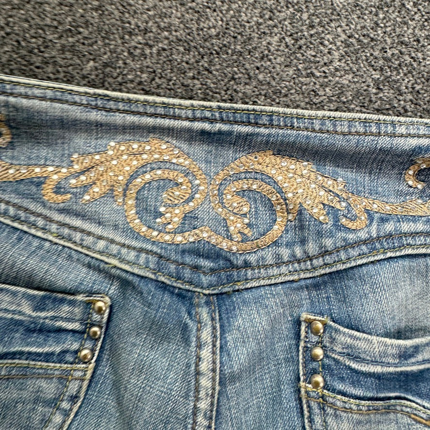 Y2K vintage rhinestone tribal low rise capri faded denim jeans