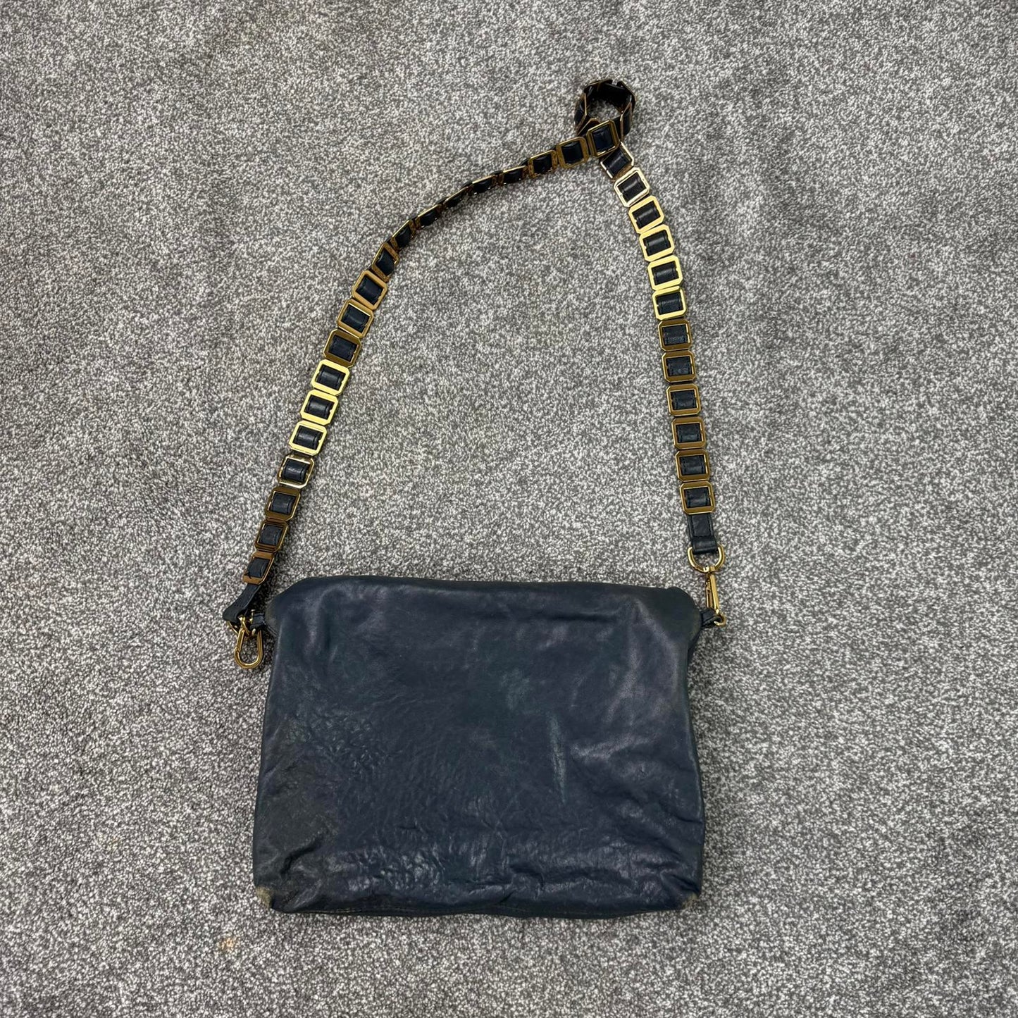 Tory Burch Louisa genuine leather messenger bag crossbody chain navy medium