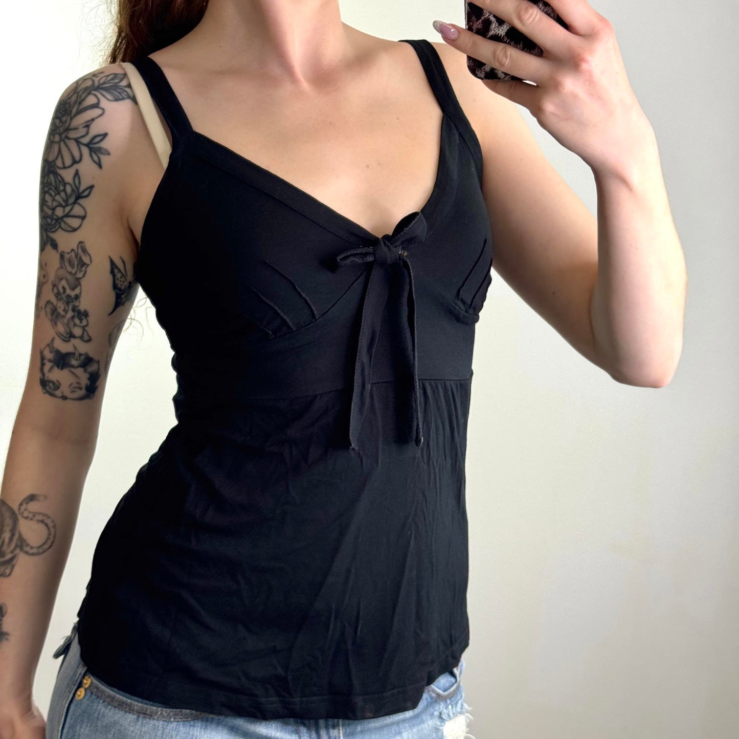 Y2K vintage Topshop bow cami top strappy flowy coquette black
