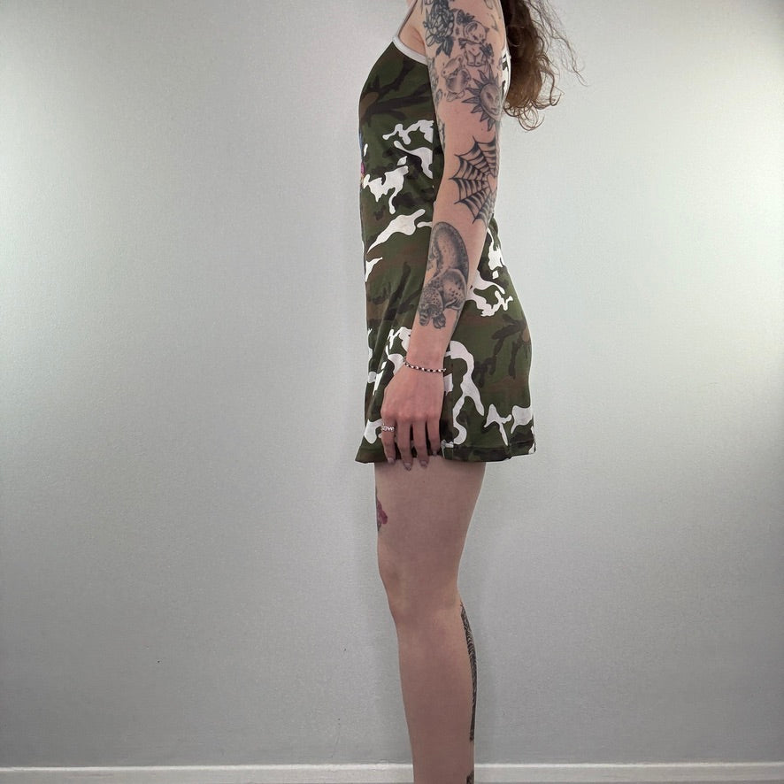 Y2K camo cartoon girl stretchy mini dress