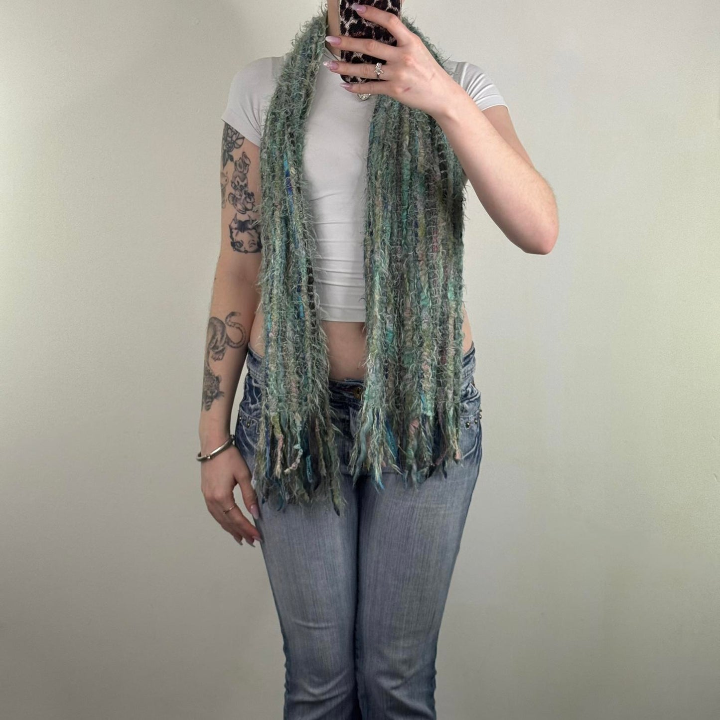 Y2K vintage Per Una scarf wool blend multi soft fluffy dark blue tones