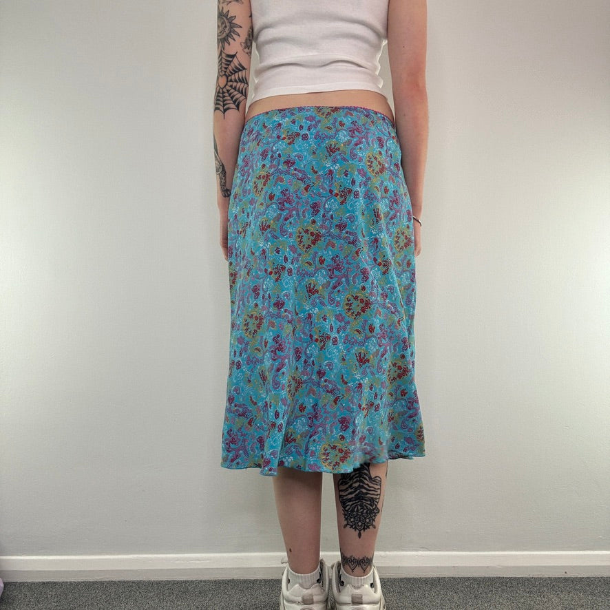 Y2K rainbow paisley bow midi skirt