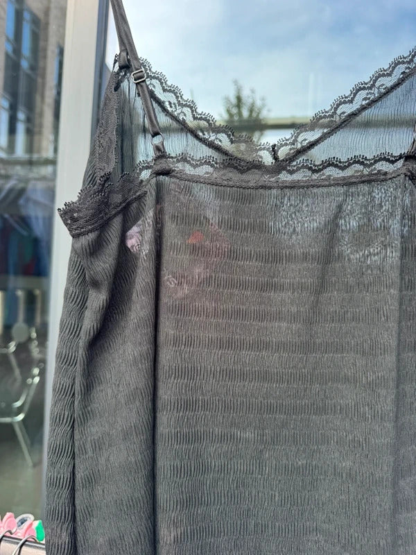 Y2K vintage  sheer cami top lace trim