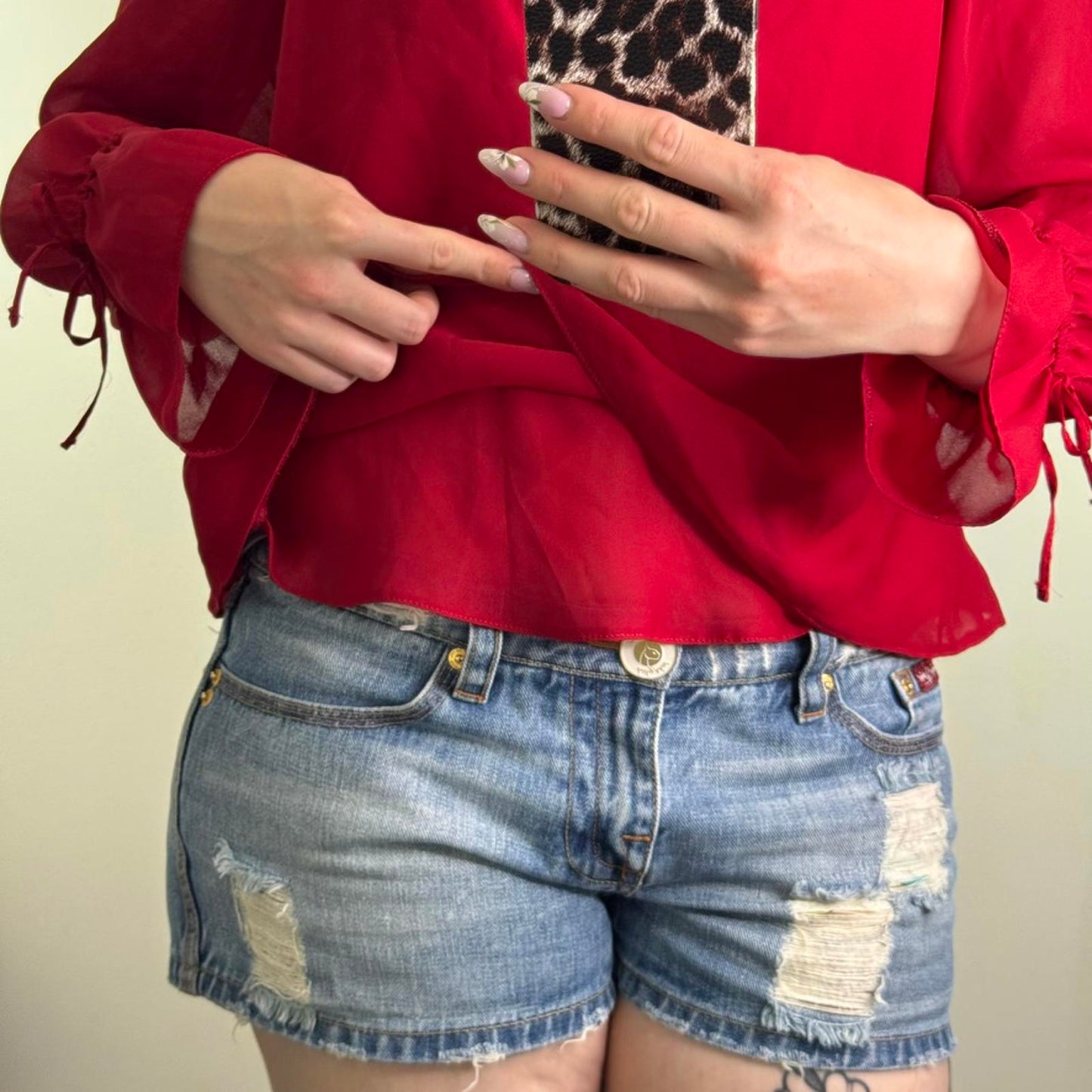 Y2K vintage long sleeve blouse milkmaid square neck top red ruched