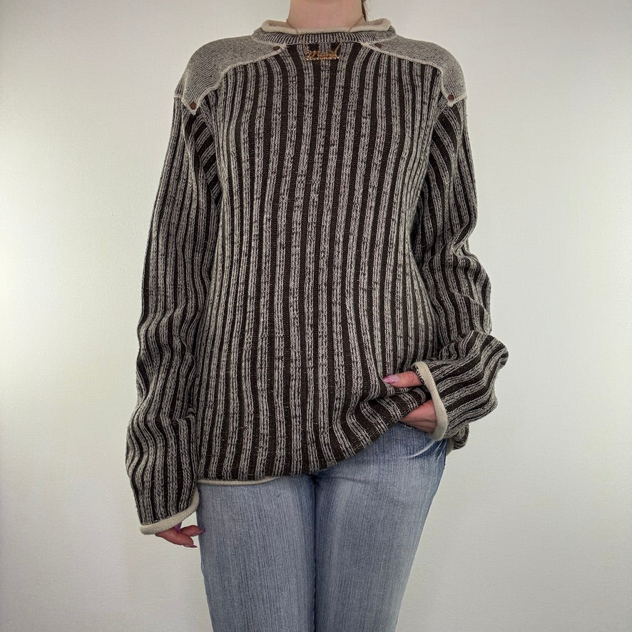 Y2K vintage stripe chunky knit jumper archive two tone