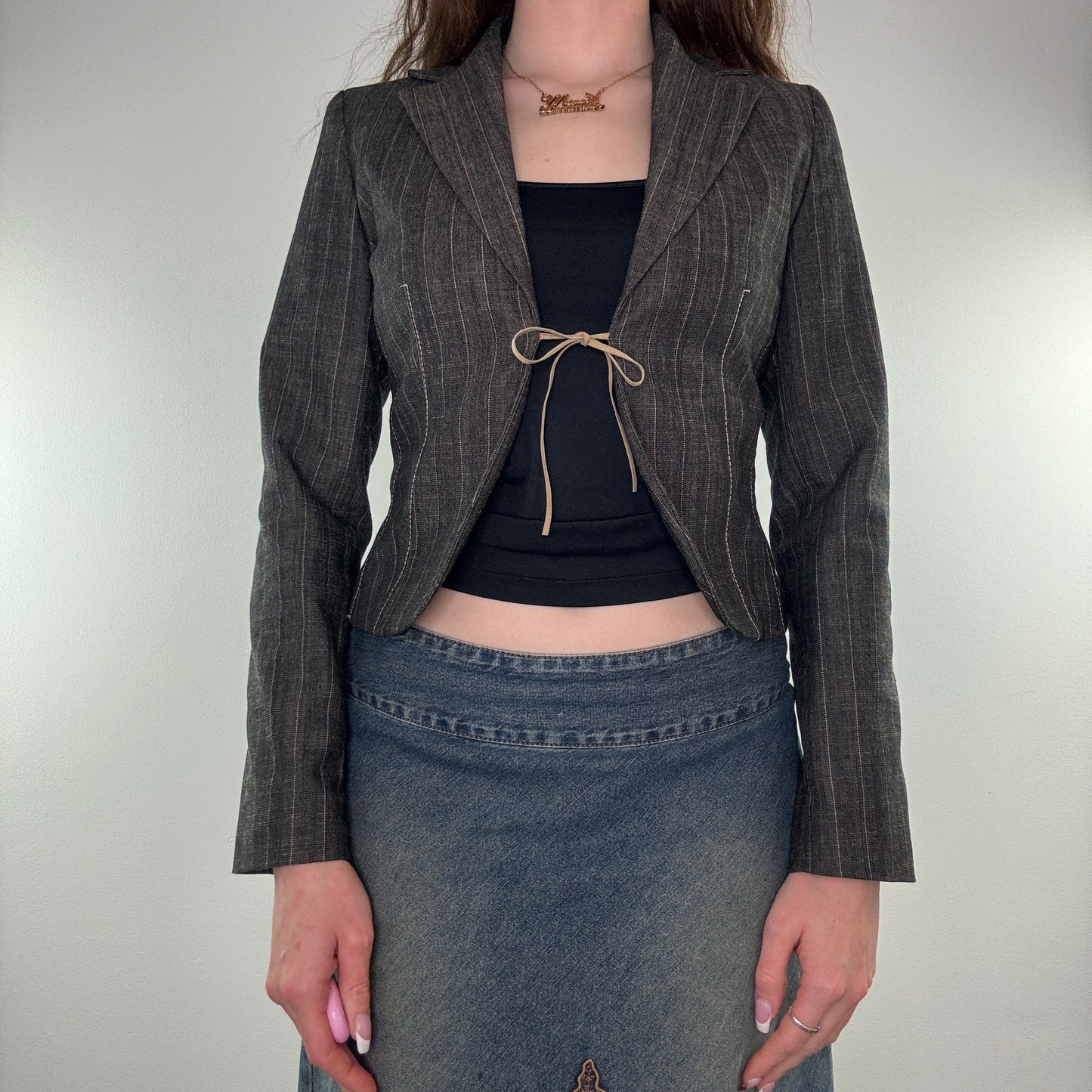 Y2K pinstripe bow blazer