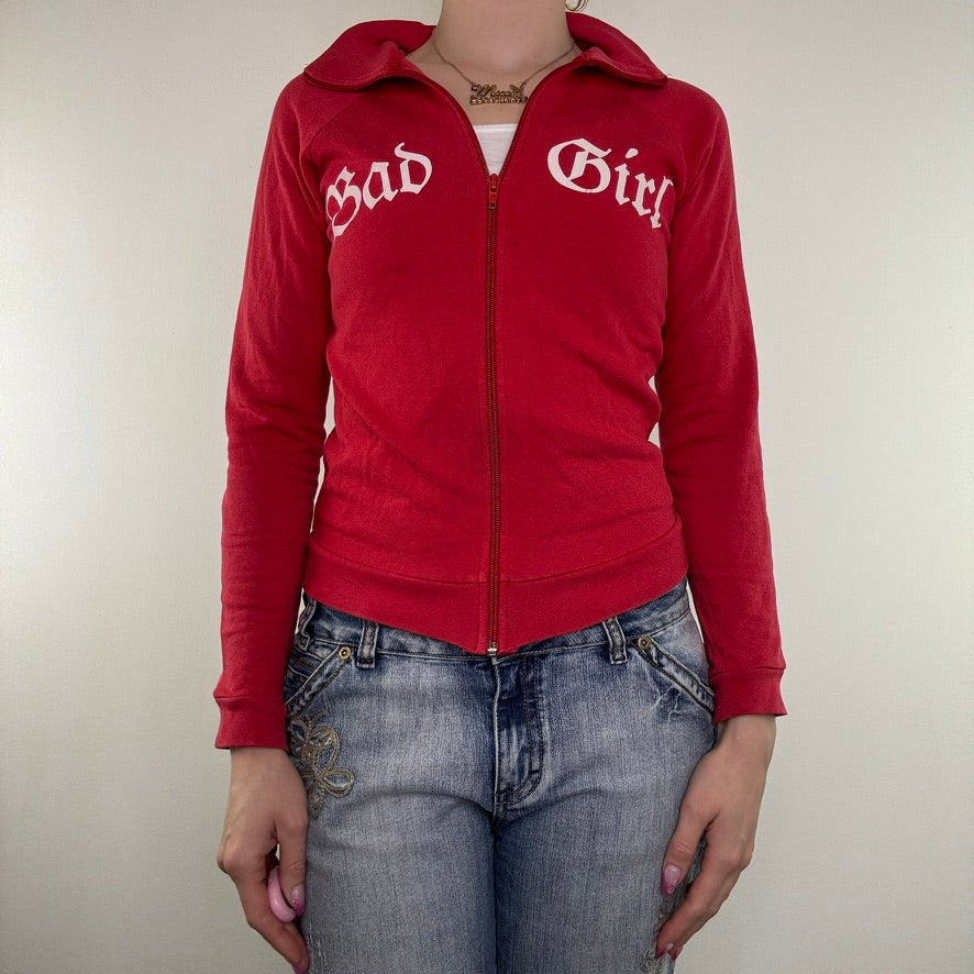 Y2K vintage zip up jumper bad girl slogan zip up lightweight high neck