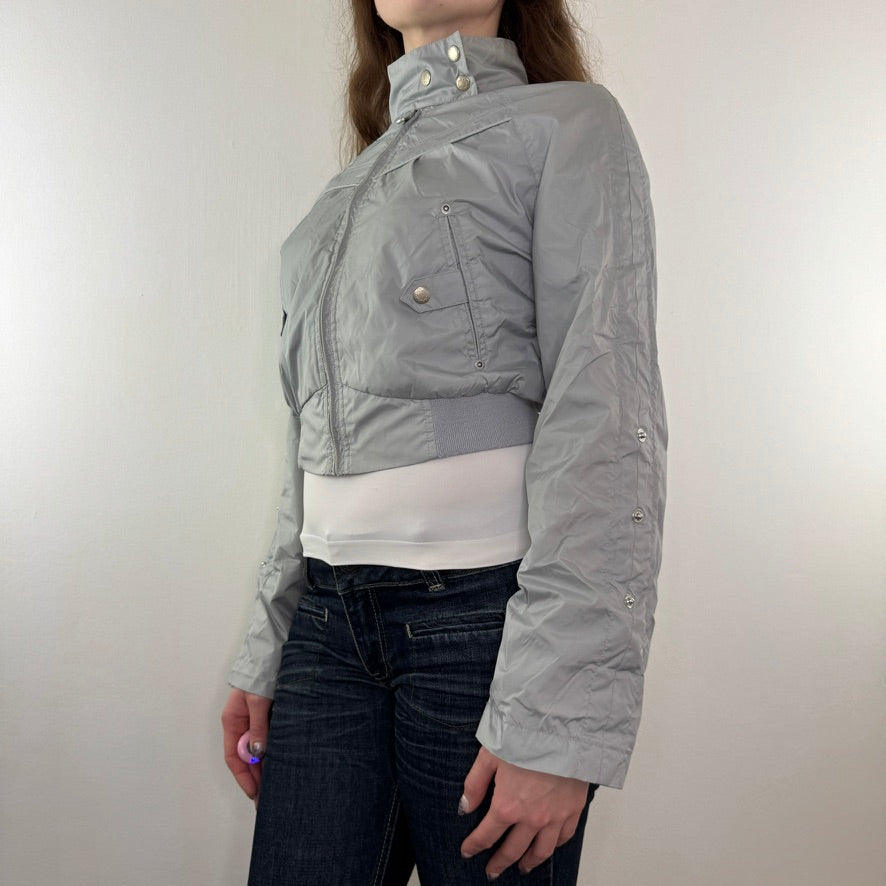 Y2K vintage cropped flare sleeve zip up jacket