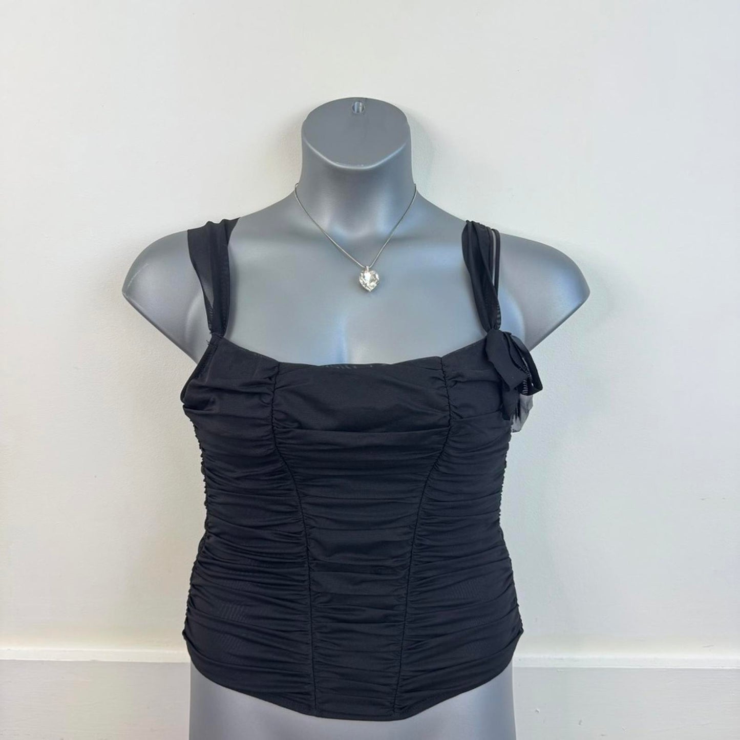 Y2K vintage Ann Summers hook and eye ruched mesh top structured style stitching