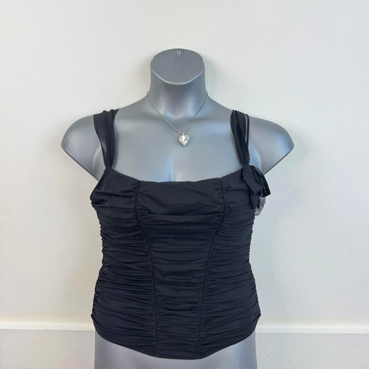 Y2K vintage Ann Summers hook and eye ruched mesh top structured style stitching