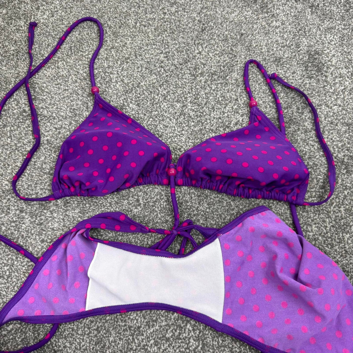 Y2K vintage polka dot matching bikini set halter neck beaded padding