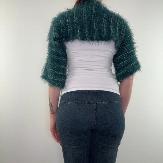 Y2K vintage knit cardigan shaggy chunky half sleeve bolero