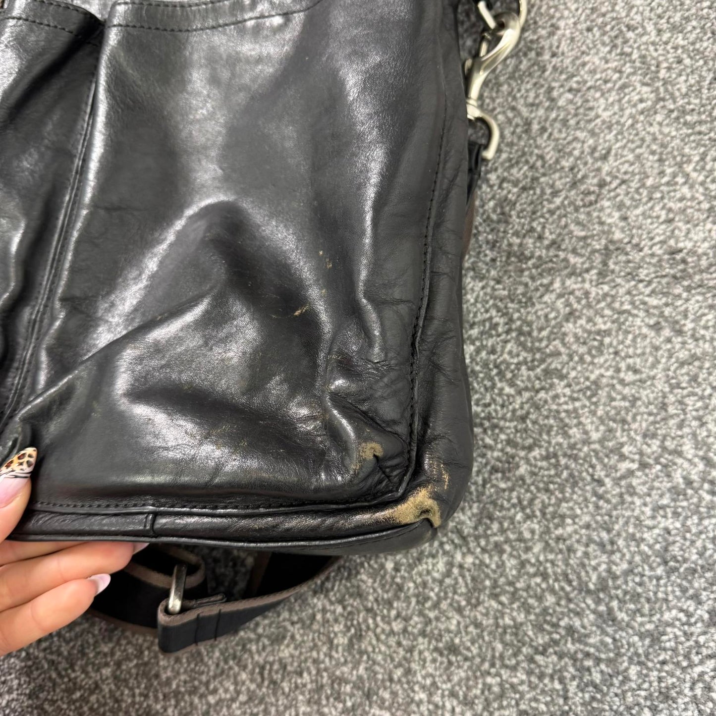 Vintage Coach 2WAY shoulder bag tote bag black leather heritage web leather