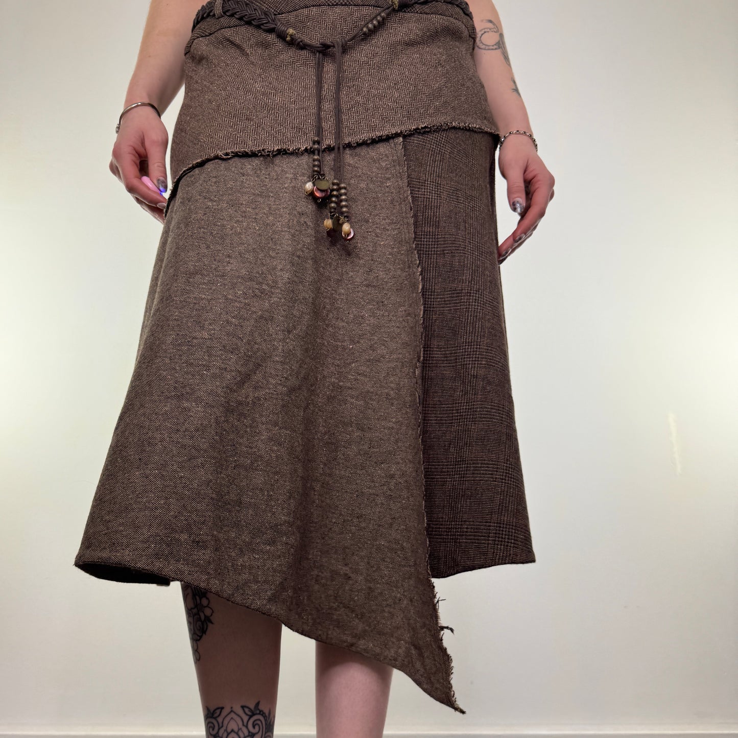 Y2K vintage asymmetrical tartan houndstooth midi skirt