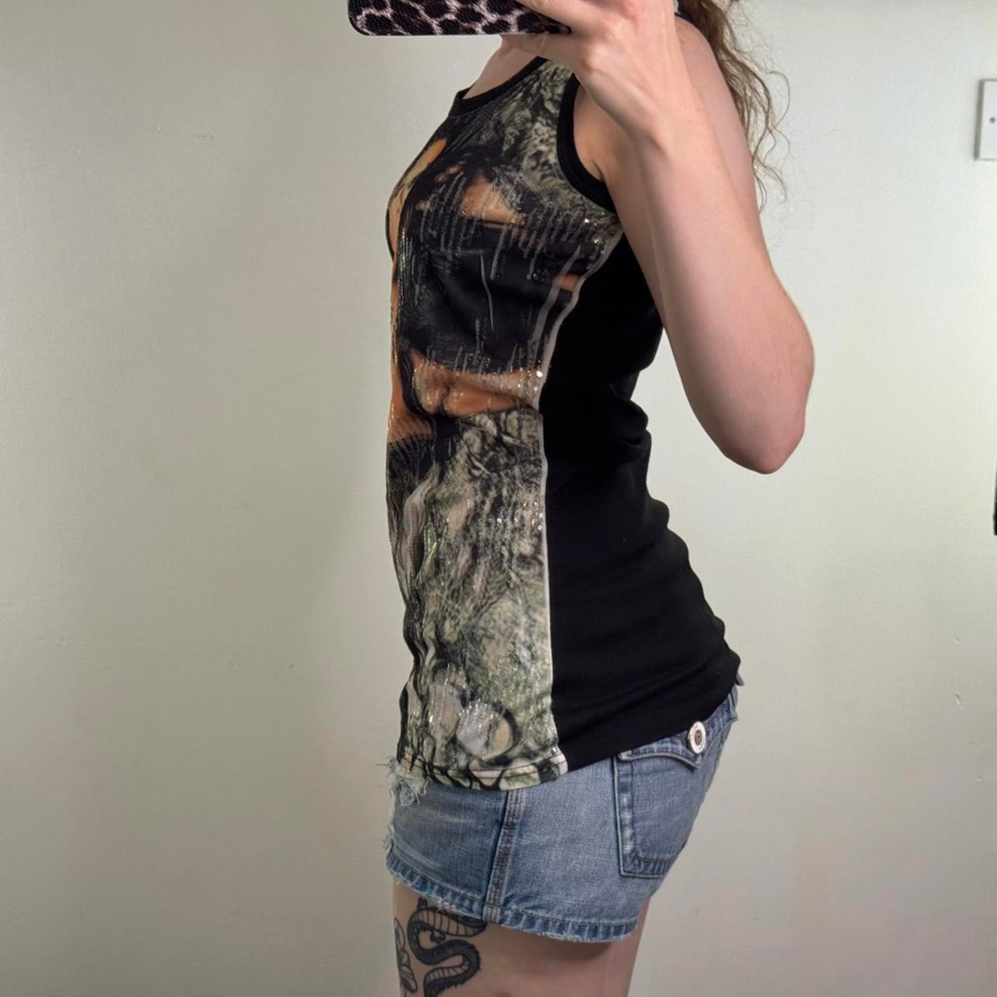 Y2K vintage sequin tank top graphic print woman ribbed long line length