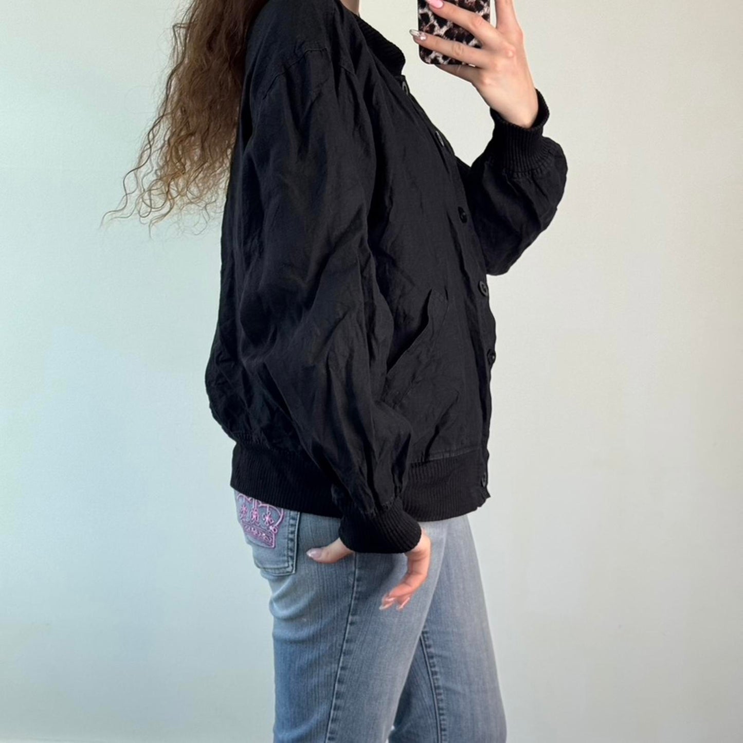 Vintage Aquascutum linen button up bomber jacket lightweight summer collarless