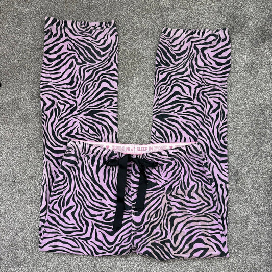 Vintage Victoria Secret PINK pyjama bottoms zebra print baggy bow purple black