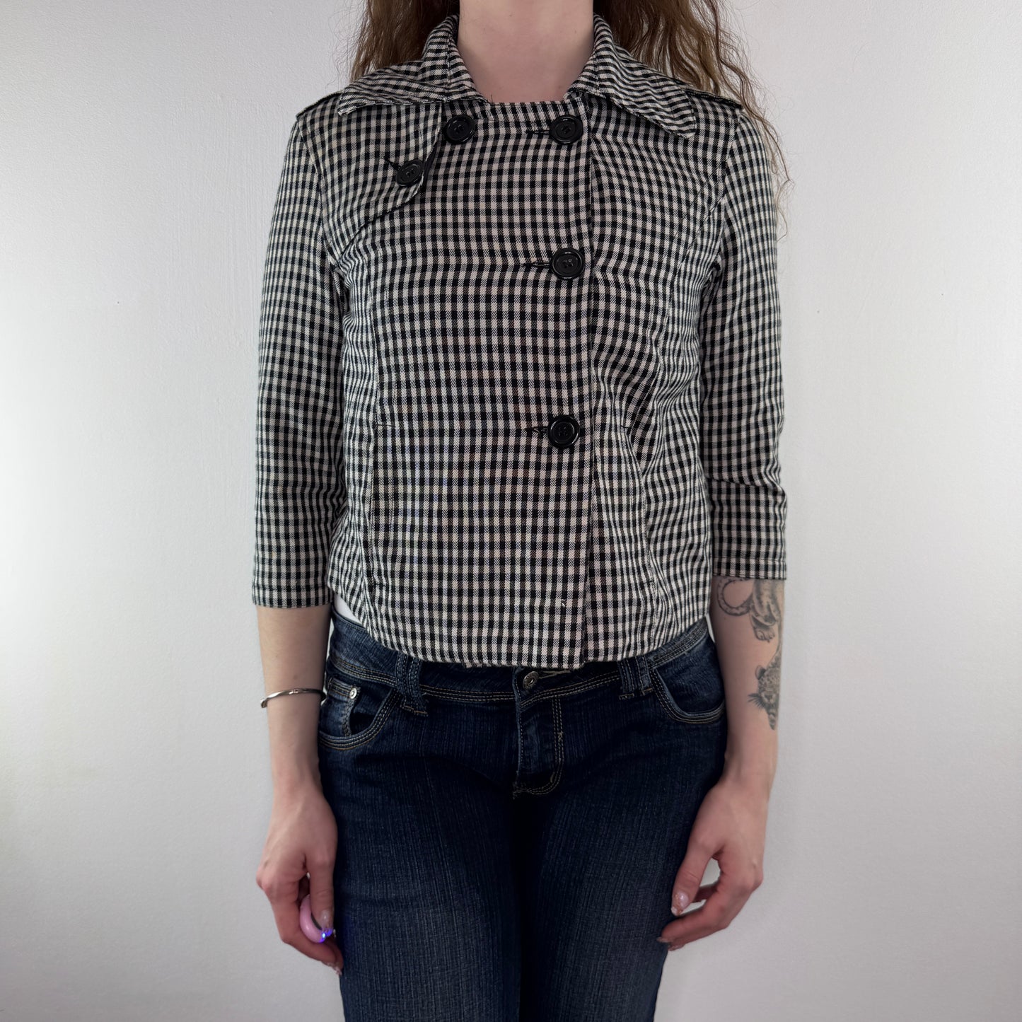 Y2K vintage gingham short peacoat jacket