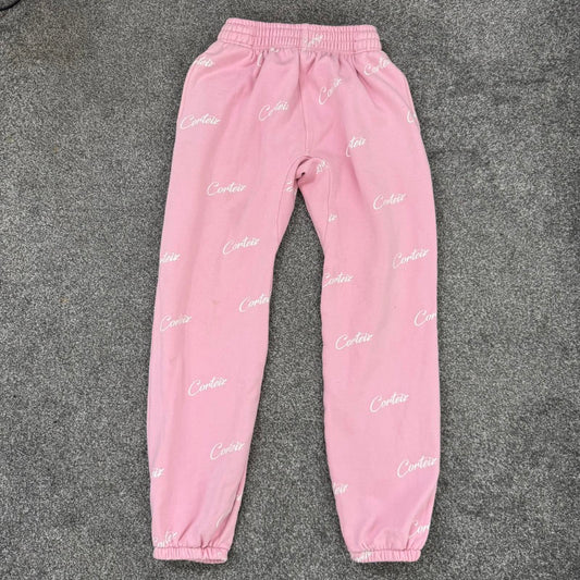 Corteiz joggers tracksuit bottoms baby pink white