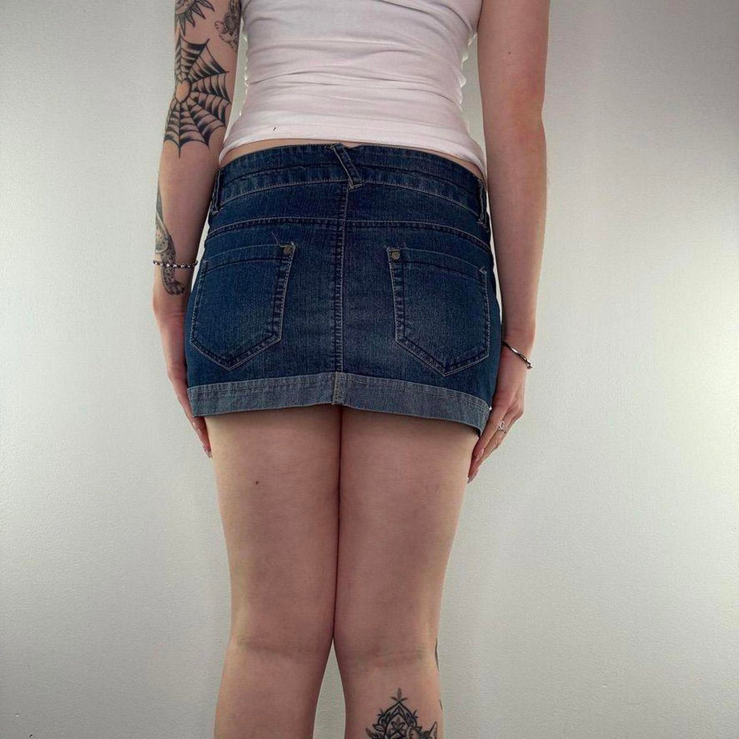 Y2K vintage micro low rise denim faded stretchy mini skirt