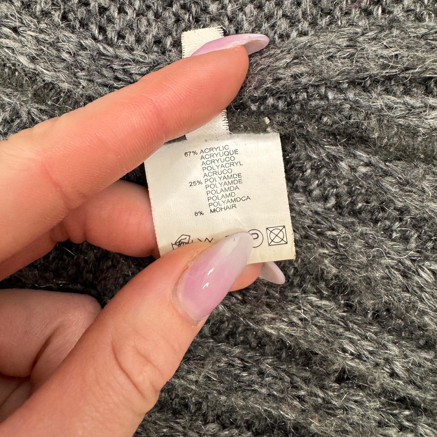 Y2K vintage mohair blend cardigan ribbed mid length v neck black grey fitted