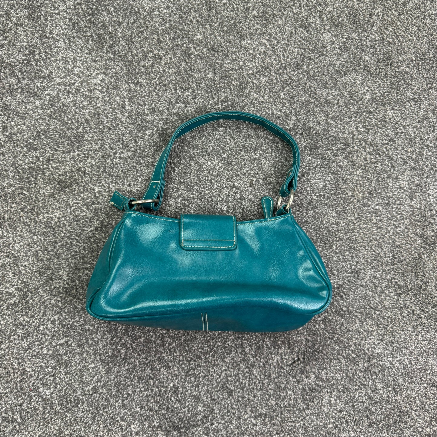 Y2K vintage blue faux leather buckle o ring mini shoulder bag