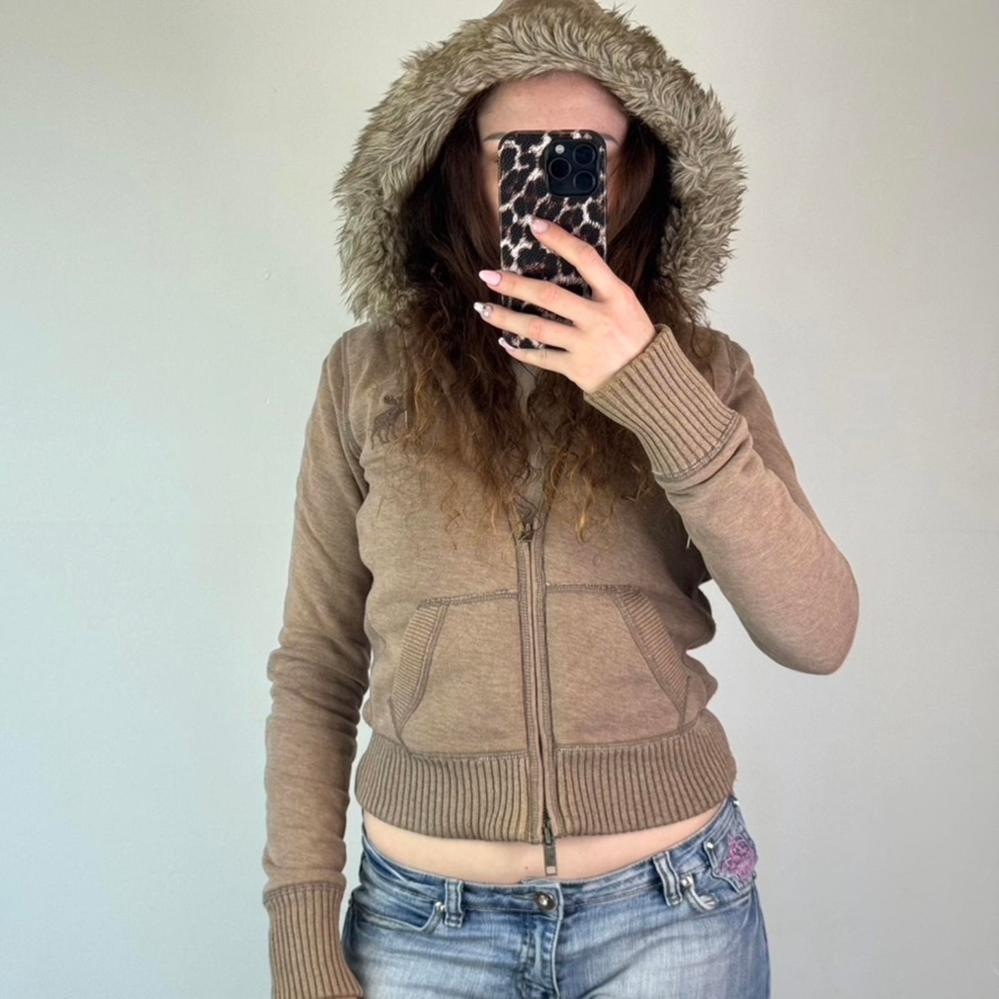 Y2K vintage Abercrombie & Fitch zip up hoodie faux fur lined trim mcbling