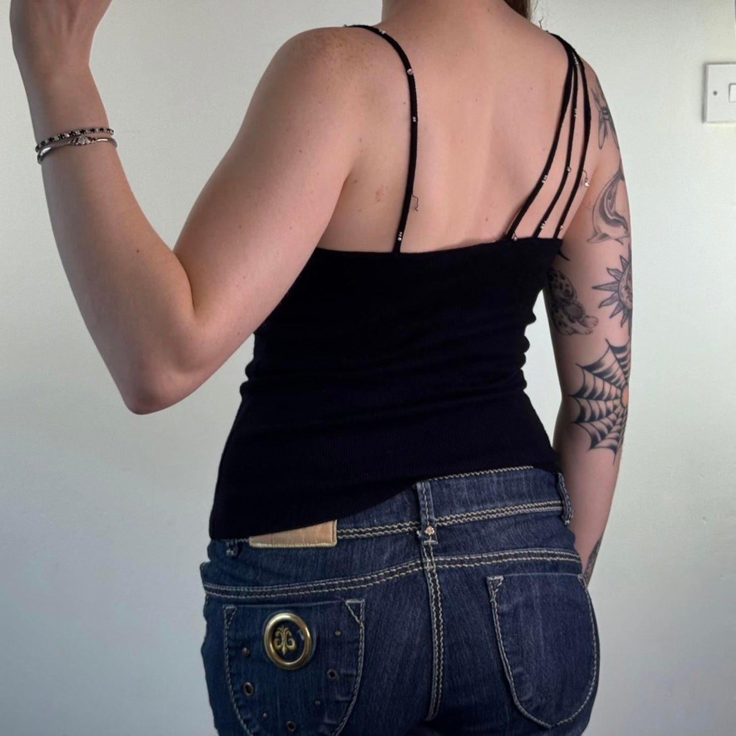 Y2K vintage fine knit cami top strappy rhinestones embellished flowers beaded