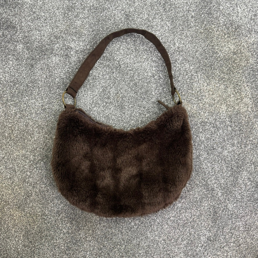 Y2K vintage faux fur shoulder bag fluffy mini small