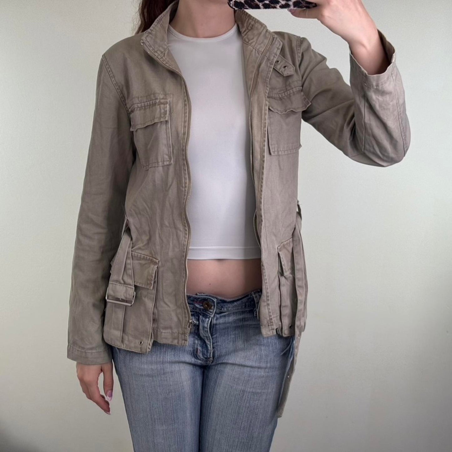 Y2K vintage lightweight zip up jacket with belt high neck buckle utility archive