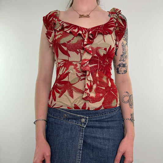 Y2K Jane Norman mesh floral frill tank top