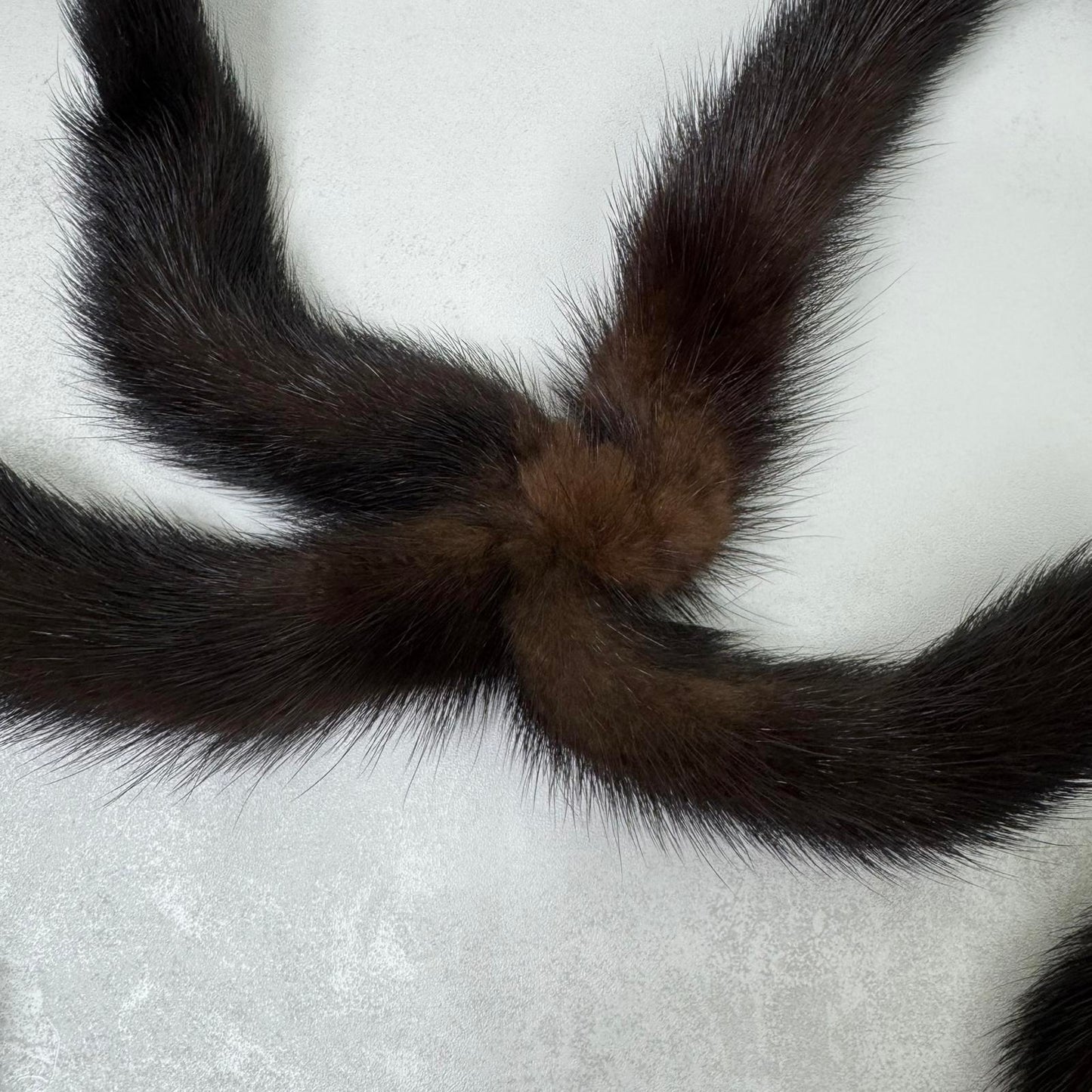 Y2K vintage genuine fur skinny thin scarf dark brown double
