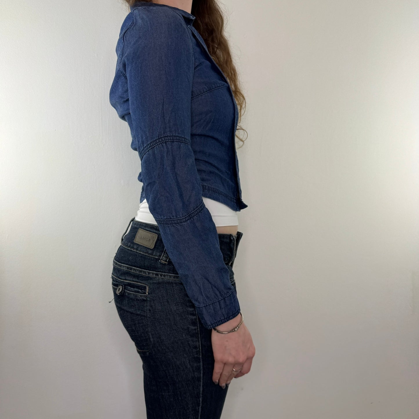 Y2K vintage denim zip up asymmetrical short jacket