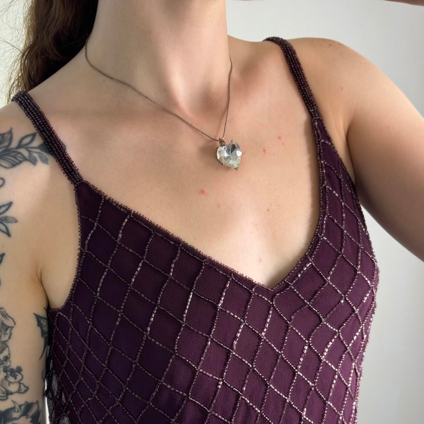 Y2K vintage beaded embellished v neck cami top diamond double layer