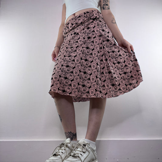 Y2K vintage floral rose bow midi skirt