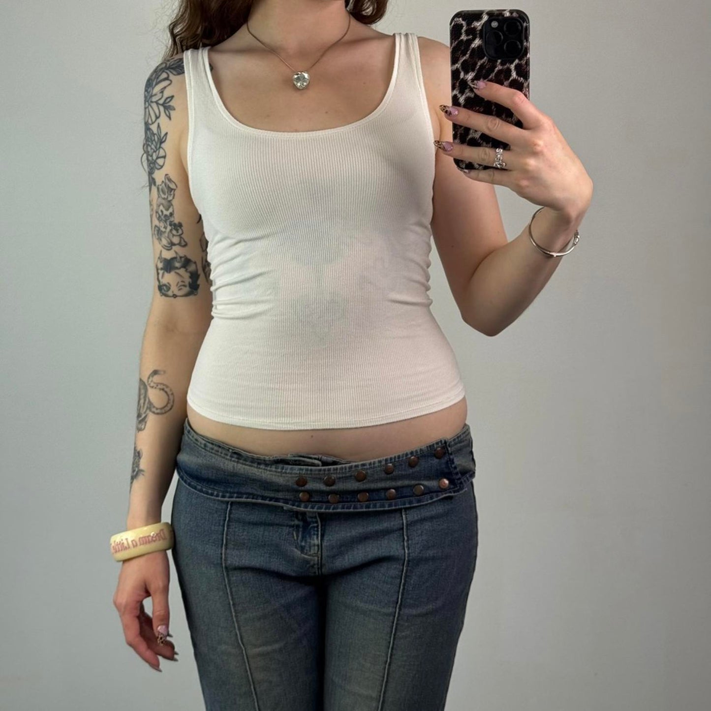 Skims white ribbed tank top fitted round neck stretchy