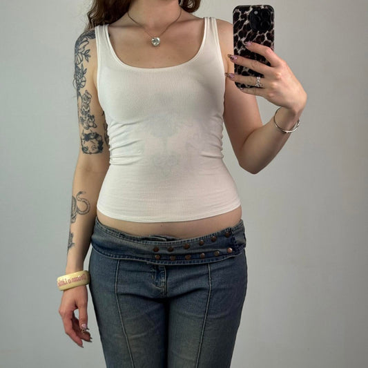 Skims white ribbed tank top fitted round neck stretchy