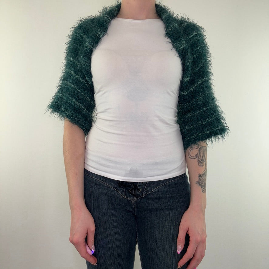 Y2K vintage knit cardigan shaggy chunky half sleeve bolero