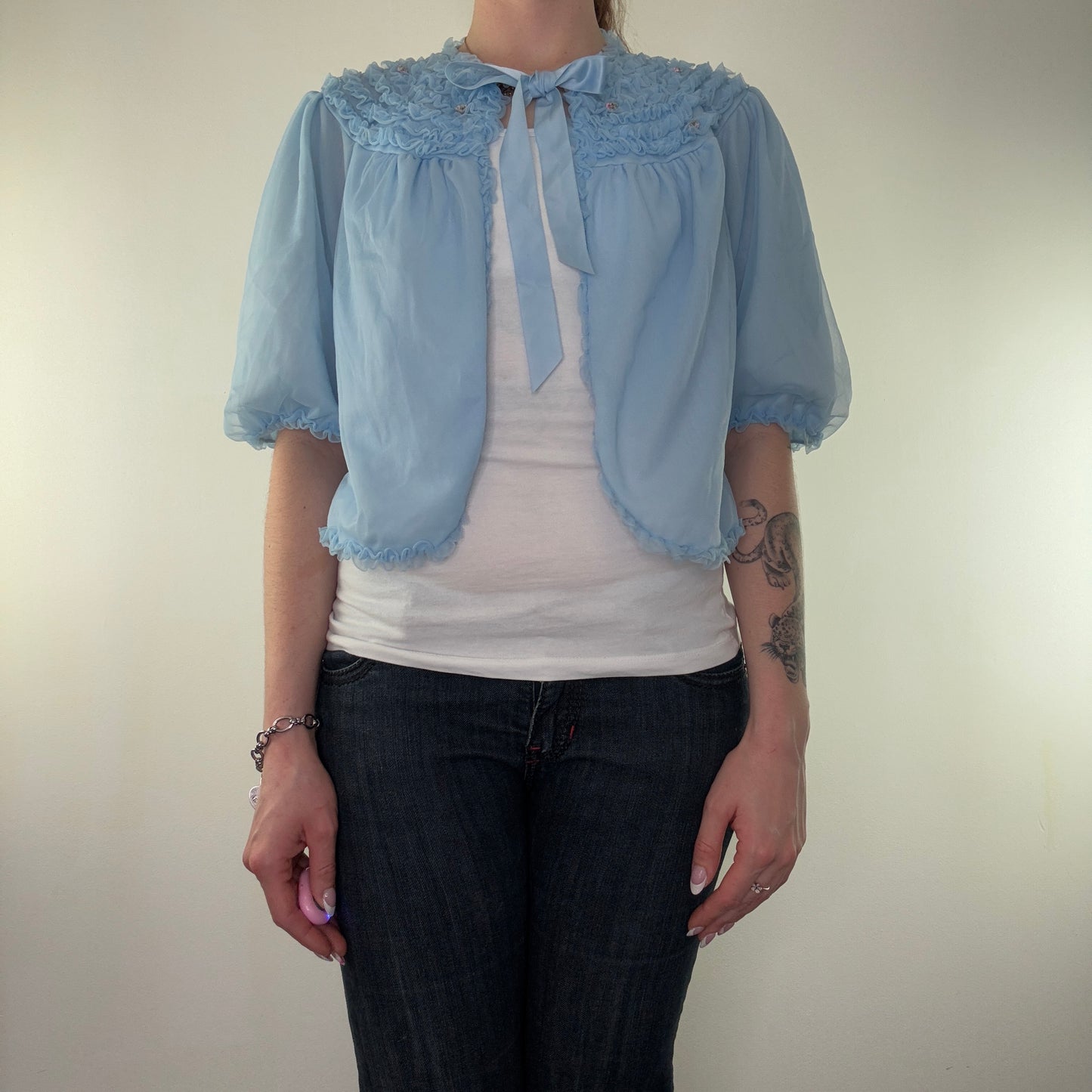 Vintage coquette cape floral embroidered frilly bow