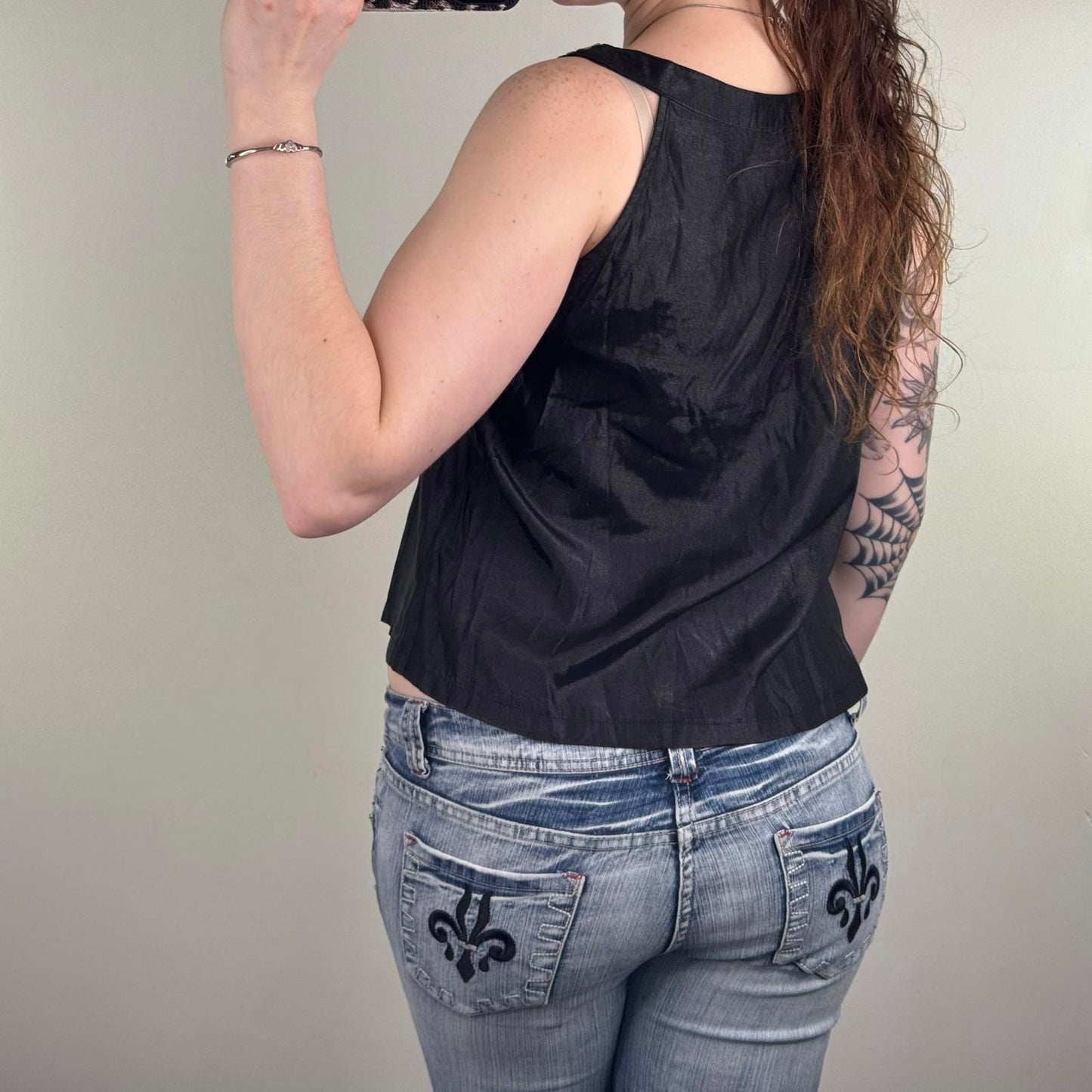 Y2K vintage embellished blouse tank sleeveless beaded round neck flowy boho