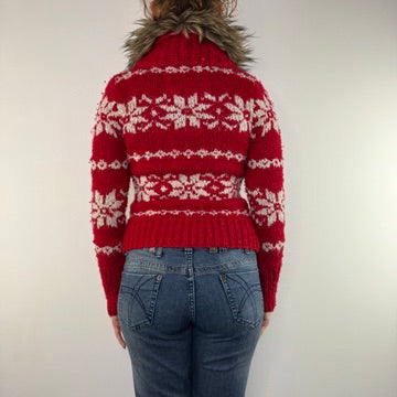 Y2K vintage Abercrombie & Fitch cardigan button up knit faux fur collar mcbling